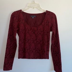 American Eagle Maroon Lace Long Sleeve Crop Top
